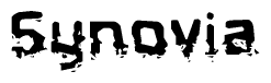 This nametag says Synovia, and has a static looking effect at the bottom of the words. The words are in a stylized font.