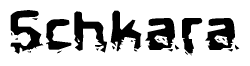 This nametag says Schkara, and has a static looking effect at the bottom of the words. The words are in a stylized font.