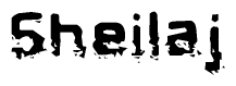 This nametag says Sheilaj, and has a static looking effect at the bottom of the words. The words are in a stylized font.