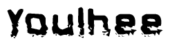 This nametag says Youlhee, and has a static looking effect at the bottom of the words. The words are in a stylized font.