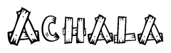 The image contains the name Achala written in a decorative, stylized font with a hand-drawn appearance. The lines are made up of what appears to be planks of wood, which are nailed together