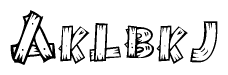 The clipart image shows the name Aklbkj stylized to look as if it has been constructed out of wooden planks or logs. Each letter is designed to resemble pieces of wood.