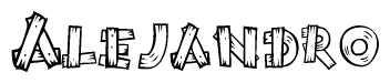 The image contains the name Alejandro written in a decorative, stylized font with a hand-drawn appearance. The lines are made up of what appears to be planks of wood, which are nailed together
