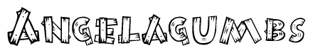 The clipart image shows the name Angelagumbs stylized to look as if it has been constructed out of wooden planks or logs. Each letter is designed to resemble pieces of wood.
