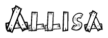 The clipart image shows the name Allisa stylized to look like it is constructed out of separate wooden planks or boards, with each letter having wood grain and plank-like details.