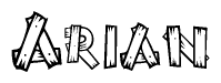 The image contains the name Arian written in a decorative, stylized font with a hand-drawn appearance. The lines are made up of what appears to be planks of wood, which are nailed together