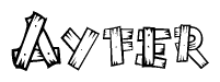 The clipart image shows the name Ayfer stylized to look as if it has been constructed out of wooden planks or logs. Each letter is designed to resemble pieces of wood.