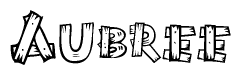 The clipart image shows the name Aubree stylized to look like it is constructed out of separate wooden planks or boards, with each letter having wood grain and plank-like details.