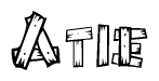 The clipart image shows the name Atie stylized to look like it is constructed out of separate wooden planks or boards, with each letter having wood grain and plank-like details.