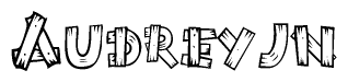 The image contains the name Audreyjn written in a decorative, stylized font with a hand-drawn appearance. The lines are made up of what appears to be planks of wood, which are nailed together