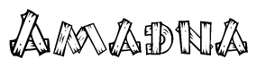 The image contains the name Amadna written in a decorative, stylized font with a hand-drawn appearance. The lines are made up of what appears to be planks of wood, which are nailed together