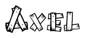 The image contains the name Axel written in a decorative, stylized font with a hand-drawn appearance. The lines are made up of what appears to be planks of wood, which are nailed together