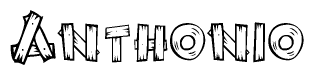 The image contains the name Anthonio written in a decorative, stylized font with a hand-drawn appearance. The lines are made up of what appears to be planks of wood, which are nailed together