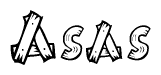 The image contains the name Asas written in a decorative, stylized font with a hand-drawn appearance. The lines are made up of what appears to be planks of wood, which are nailed together
