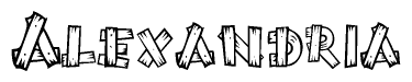 The clipart image shows the name Alexandria stylized to look like it is constructed out of separate wooden planks or boards, with each letter having wood grain and plank-like details.