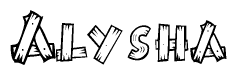 The image contains the name Alysha written in a decorative, stylized font with a hand-drawn appearance. The lines are made up of what appears to be planks of wood, which are nailed together