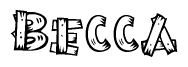 The image contains the name Becca written in a decorative, stylized font with a hand-drawn appearance. The lines are made up of what appears to be planks of wood, which are nailed together