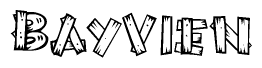 The clipart image shows the name Bayvien stylized to look as if it has been constructed out of wooden planks or logs. Each letter is designed to resemble pieces of wood.