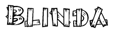 The image contains the name Blinda written in a decorative, stylized font with a hand-drawn appearance. The lines are made up of what appears to be planks of wood, which are nailed together