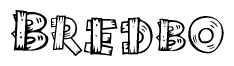 The image contains the name Bredbo written in a decorative, stylized font with a hand-drawn appearance. The lines are made up of what appears to be planks of wood, which are nailed together