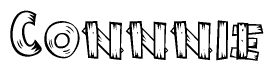 The clipart image shows the name Connnie stylized to look as if it has been constructed out of wooden planks or logs. Each letter is designed to resemble pieces of wood.
