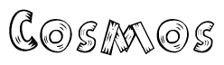 The image contains the name Cosmos written in a decorative, stylized font with a hand-drawn appearance. The lines are made up of what appears to be planks of wood, which are nailed together