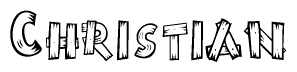 The image contains the name Christian written in a decorative, stylized font with a hand-drawn appearance. The lines are made up of what appears to be planks of wood, which are nailed together