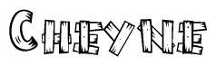The image contains the name Cheyne written in a decorative, stylized font with a hand-drawn appearance. The lines are made up of what appears to be planks of wood, which are nailed together
