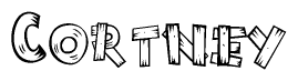 The clipart image shows the name Cortney stylized to look as if it has been constructed out of wooden planks or logs. Each letter is designed to resemble pieces of wood.