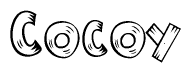 The clipart image shows the name Cocoy stylized to look like it is constructed out of separate wooden planks or boards, with each letter having wood grain and plank-like details.