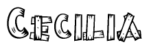 The image contains the name Cecilia written in a decorative, stylized font with a hand-drawn appearance. The lines are made up of what appears to be planks of wood, which are nailed together
