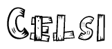 The image contains the name Celsi written in a decorative, stylized font with a hand-drawn appearance. The lines are made up of what appears to be planks of wood, which are nailed together