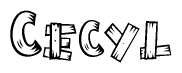 The image contains the name Cecyl written in a decorative, stylized font with a hand-drawn appearance. The lines are made up of what appears to be planks of wood, which are nailed together