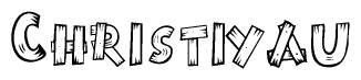 The clipart image shows the name Christiyau stylized to look like it is constructed out of separate wooden planks or boards, with each letter having wood grain and plank-like details.