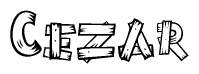 The image contains the name Cezar written in a decorative, stylized font with a hand-drawn appearance. The lines are made up of what appears to be planks of wood, which are nailed together