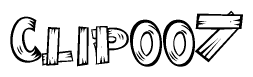 The image contains the name Clip007 written in a decorative, stylized font with a hand-drawn appearance. The lines are made up of what appears to be planks of wood, which are nailed together