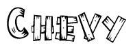 The clipart image shows the name Chevy stylized to look like it is constructed out of separate wooden planks or boards, with each letter having wood grain and plank-like details.