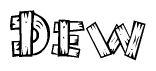 The clipart image shows the name Dew stylized to look like it is constructed out of separate wooden planks or boards, with each letter having wood grain and plank-like details.