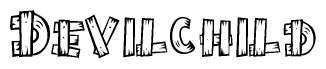 The clipart image shows the name Devilchild stylized to look as if it has been constructed out of wooden planks or logs. Each letter is designed to resemble pieces of wood.