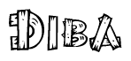 The clipart image shows the name Diba stylized to look like it is constructed out of separate wooden planks or boards, with each letter having wood grain and plank-like details.