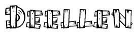 The clipart image shows the name Deellen stylized to look as if it has been constructed out of wooden planks or logs. Each letter is designed to resemble pieces of wood.