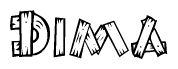 The image contains the name Dima written in a decorative, stylized font with a hand-drawn appearance. The lines are made up of what appears to be planks of wood, which are nailed together