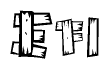 The clipart image shows the name Efi stylized to look as if it has been constructed out of wooden planks or logs. Each letter is designed to resemble pieces of wood.