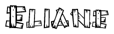 The image contains the name Eliane written in a decorative, stylized font with a hand-drawn appearance. The lines are made up of what appears to be planks of wood, which are nailed together