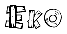 The clipart image shows the name Eko stylized to look like it is constructed out of separate wooden planks or boards, with each letter having wood grain and plank-like details.