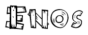 The image contains the name Enos written in a decorative, stylized font with a hand-drawn appearance. The lines are made up of what appears to be planks of wood, which are nailed together