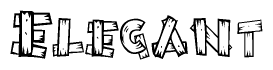 The image contains the name Elegant written in a decorative, stylized font with a hand-drawn appearance. The lines are made up of what appears to be planks of wood, which are nailed together