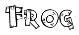 The image contains the name Frog written in a decorative, stylized font with a hand-drawn appearance. The lines are made up of what appears to be planks of wood, which are nailed together