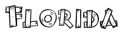 The image contains the name Florida written in a decorative, stylized font with a hand-drawn appearance. The lines are made up of what appears to be planks of wood, which are nailed together