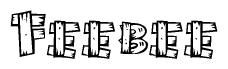 The clipart image shows the name Feebee stylized to look as if it has been constructed out of wooden planks or logs. Each letter is designed to resemble pieces of wood.